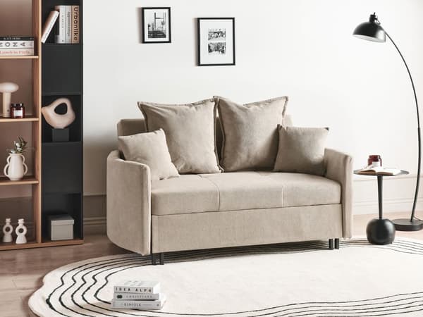 Bäddsoffa 2-sits Taupe Sovfunktion Profilerade Armstöd