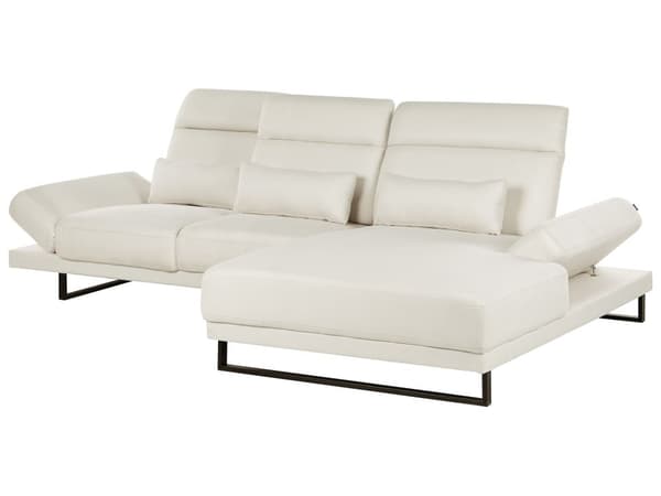Venstre Hjørnesofa Off-white Polyester Polstring Stålben Justerbare Armlener og Ryggstøtte Stue Møbler