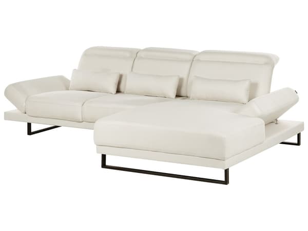 Venstre Hjørnesofa Off-white Polyester Polstring Stålben Justerbare Armlener og Ryggstøtte Stue Møbler