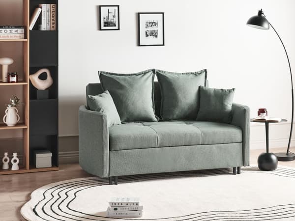 2 seters Sovesofa Grønn Sovefunksjon Profilerte Armlener Moderne Design