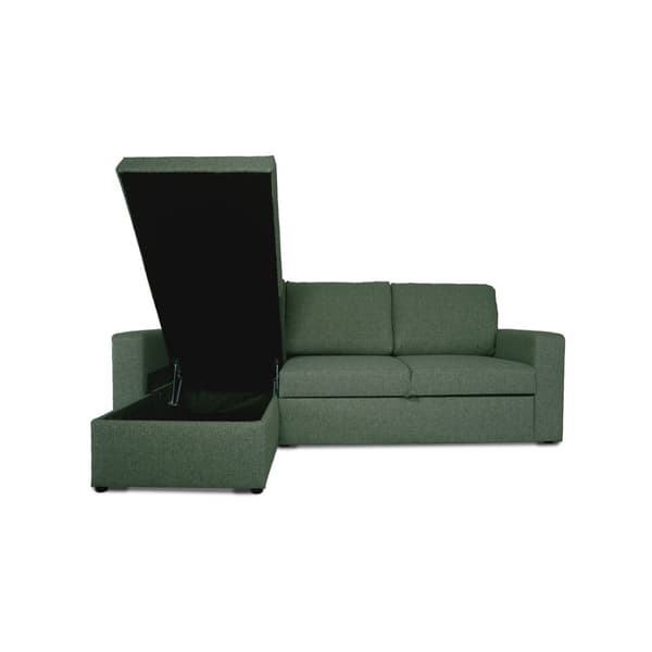 Odin sovesofa , hjørnesofa med opbevaring højre, venstrevendt grøn.