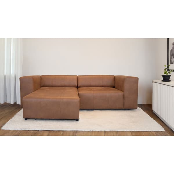 Heaven sofa med chaiselong højre, venstrevendt cognac farvet læder.