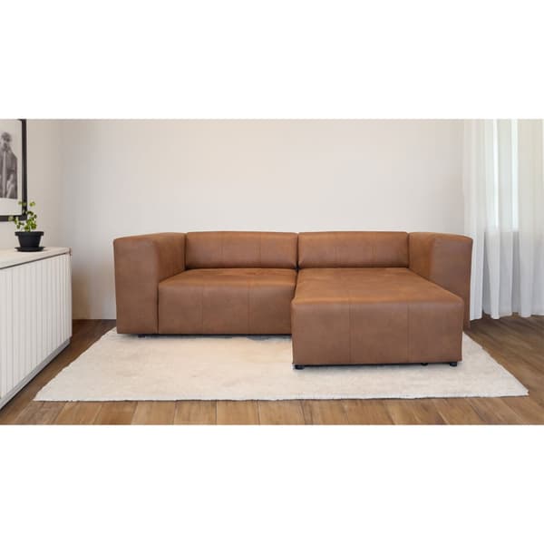 Heaven sofa med chaiselong højre, venstrevendt cognac farvet læder.