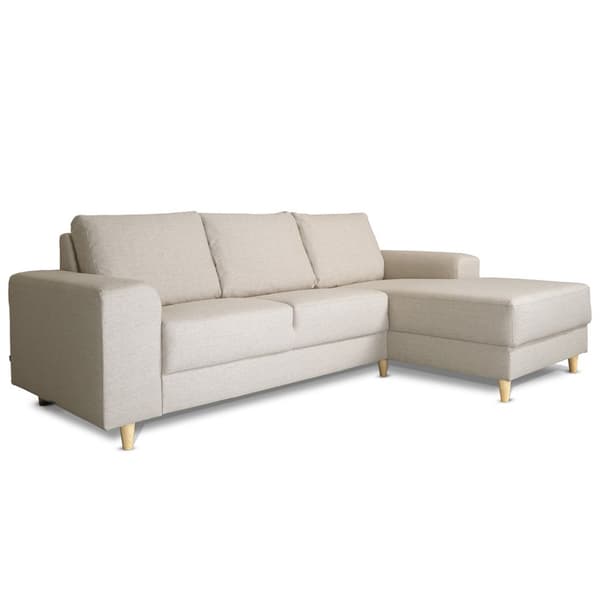 Nordic sofa med sjeselong høyrevent lyse beige.