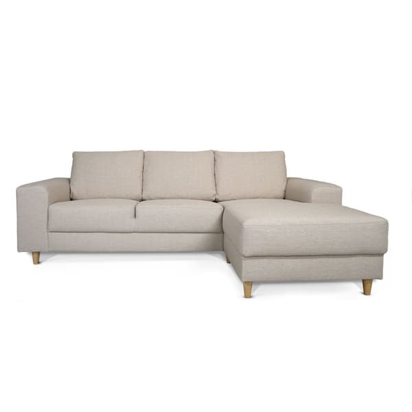 Nordic sofa med sjeselong høyrevent lyse beige.