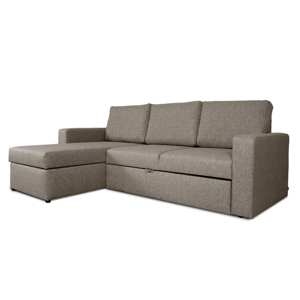 Odin sovesofa, hjørnesofa med lagring høyre eller venstrevent grå sandfarget.