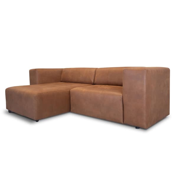 Heaven sofa med sjeselong høyre eller venstrevent cognacfarget skinn.
