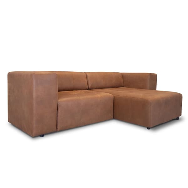 Heaven sofa med sjeselong høyre eller venstrevent cognacfarget skinn.