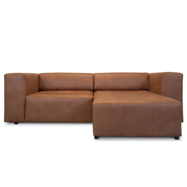 Heaven sofa med sjeselong høyre eller venstrevent cognacfarget skinn.