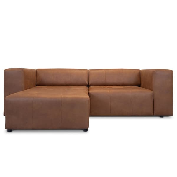 Heaven sofa med sjeselong høyre eller venstrevent cognacfarget skinn.