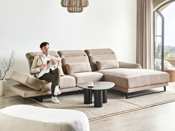 Hjørnesofa med Open End Taupe Stof Polyester 4 Personers Sofa med Chaiselong L Formet Sofa Dyb Blød Stofsofa Design Venstrevendt