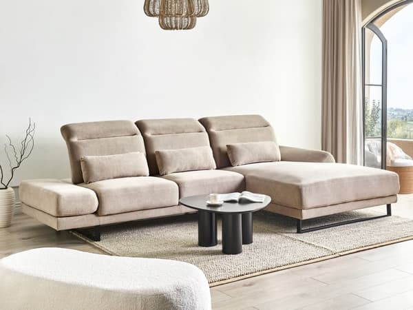 Hjørnesofa med Open End Taupe Stof Polyester 4 Personers Sofa med Chaiselong L Formet Sofa Dyb Blød Stofsofa Design Venstrevendt