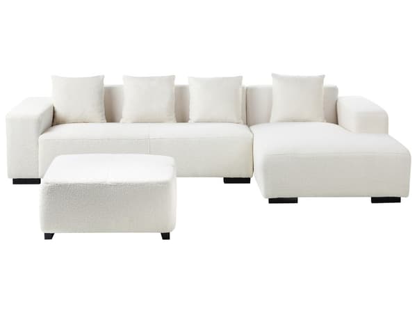 Venstre Hjørnesofa med Ottoman Hvit Boucle L-formet 4-seter med Kasteputer Moderne Design