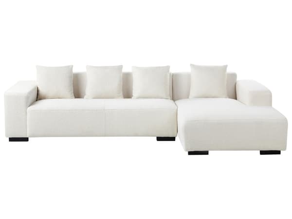 Venstre Hjørnesofa med Ottoman Hvit Boucle L-formet 4-seter med Kasteputer Moderne Design