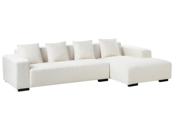 Venstre Hjørnesofa med Ottoman Hvit Boucle L-formet 4-seter med Kasteputer Moderne Design