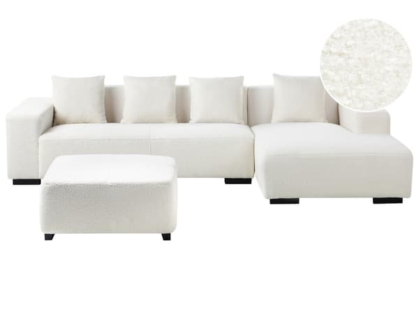 Venstre Hjørnesofa med Ottoman Hvit Boucle L-formet 4-seter med Kasteputer Moderne Design
