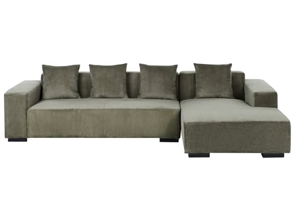 Venstrehånds Hjørnesofa Grønn Kordfløyel L-formet 4-seter Jumbo Cord med puter Moderne design
