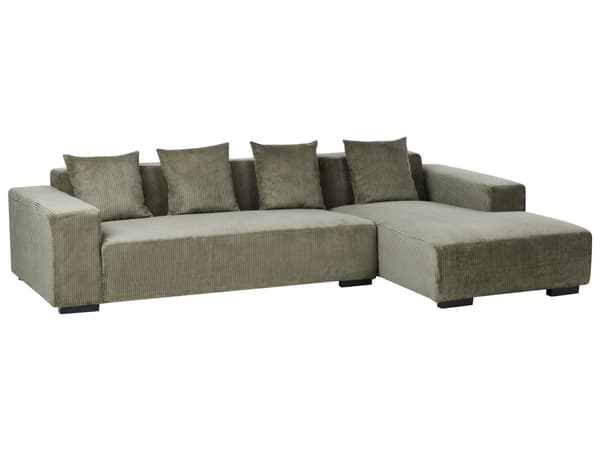 Venstrehånds Hjørnesofa Grønn Kordfløyel L-formet 4-seter Jumbo Cord med puter Moderne design