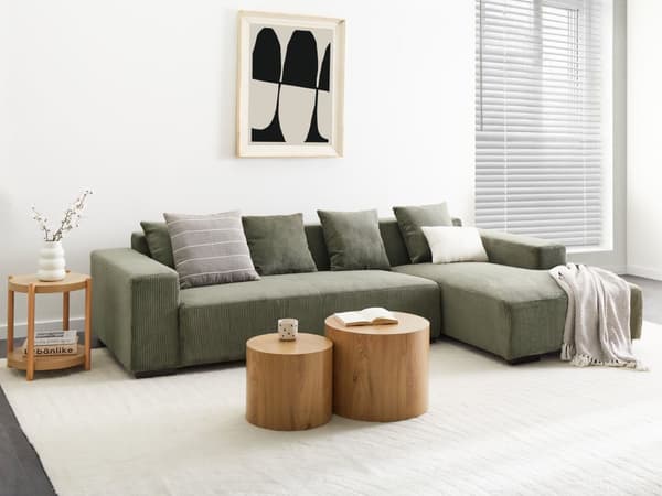 Venstrehånds Hjørnesofa Grønn Kordfløyel L-formet 4-seter Jumbo Cord med puter Moderne design