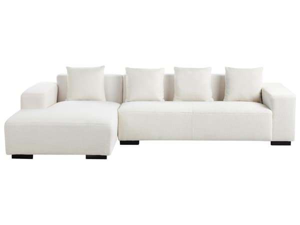 Høyre Hjørnesofa Hvit Boucle L-formet 4-seter med Kasteputer Moderne Design