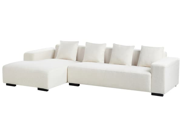 Høyre Hjørnesofa Hvit Boucle L-formet 4-seter med Kasteputer Moderne Design