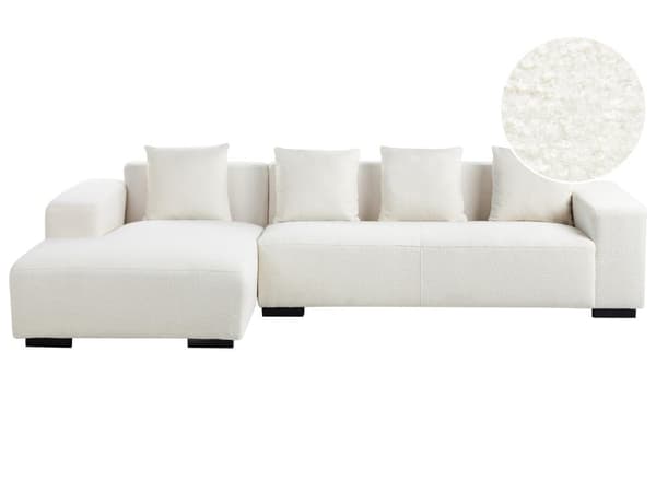 Høyre Hjørnesofa Hvit Boucle L-formet 4-seter med Kasteputer Moderne Design