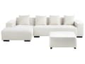 Miniatyrbilde 4 av 11: Høyre Hjørnesofa med Ottoman Hvit Boucle L-formet 4-seter med Kasteputer Moderne Design