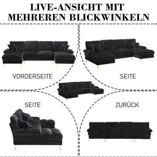 Sektionell soffa - Ej specificerad - U - Chenille - 4 platser - Reversibel - Svart