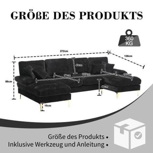 Sektionell soffa - Ej specificerad - U - Chenille - 4 platser - Reversibel - Svart