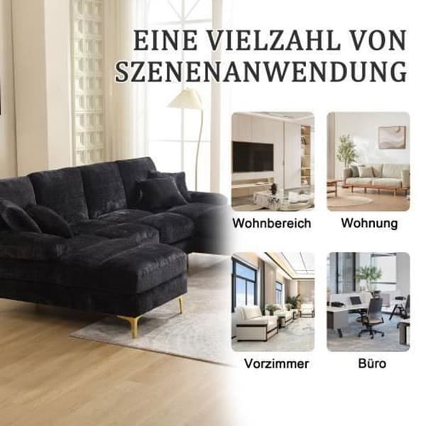 Sektionell soffa - Ej specificerad - U - Chenille - 4 platser - Reversibel - Svart