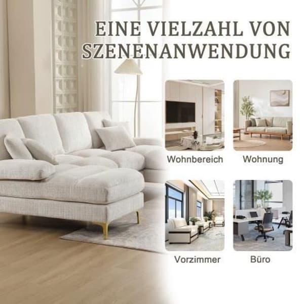 Sektionell soffa - Ej specificerad - U - Klenulltyg - 4 platser - Reversibel - Vit