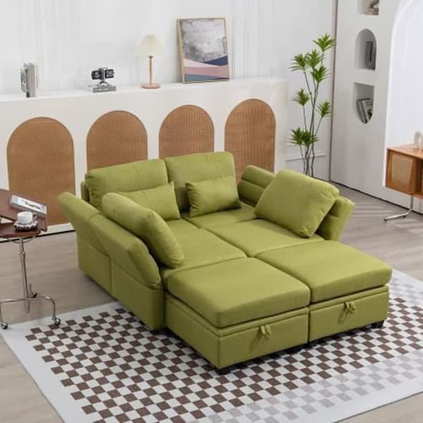 U-soffa - Ej specificerad - Konvertibel - Linne tyg - 5 platser - Olivgrön