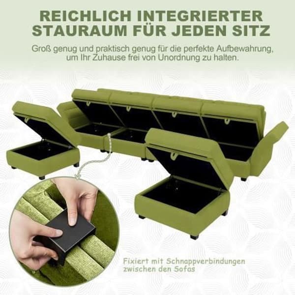 U-soffa - Ej specificerad - Konvertibel - Linne tyg - 5 platser - Olivgrön