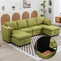 Miniatyrbild 1 av 4: U-soffa - Ej specificerad - Konvertibel - Linne tyg - 5 platser - Olivgrön