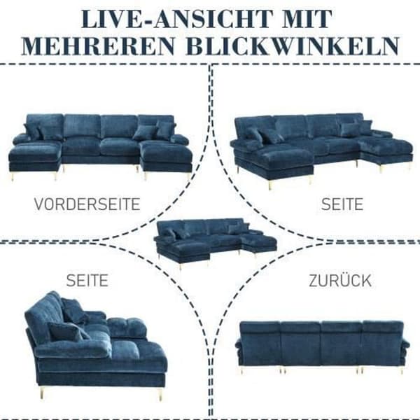 Sektionell soffa - Ej specificerad - U-formad modell - Krolltäckstoff - 4 platser - Blå