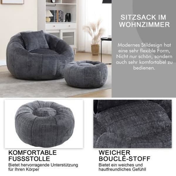 Chaiselongue Runda - Soffa - 360° Svängbar - Minnesskum - Grå - 1 plats