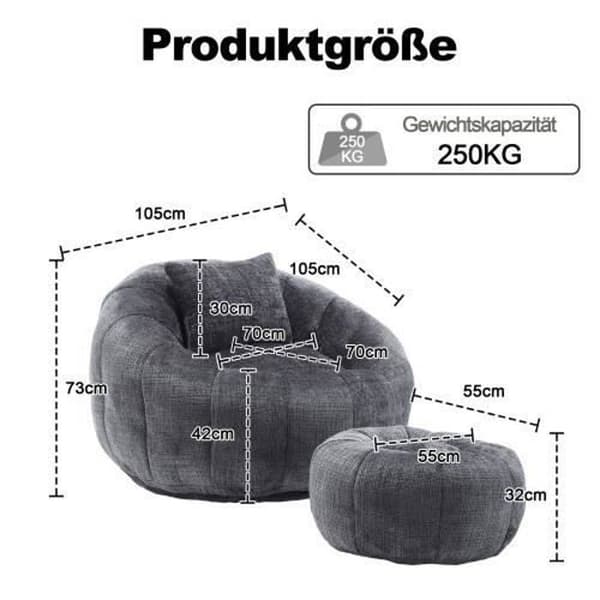 Chaiselongue Runda - Soffa - 360° Svängbar - Minnesskum - Grå - 1 plats