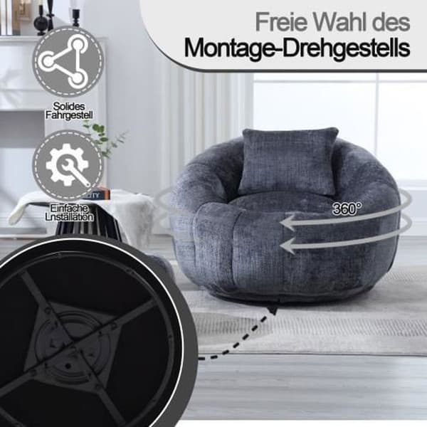 Chaiselongue Runda - Soffa - 360° Svängbar - Minnesskum - Grå - 1 plats