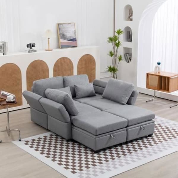 U-soffa - Ej specificerat - Konvertibel - Linne - 6 platser - Fällbara armstöd