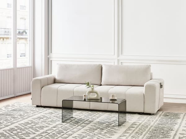 Sovesofa Beige Polyester 3 Personers Moderne Blød Sofa Sofaseng Tre Personers Designsofa Praktisk Splitback Stofsofa med Opbevaring