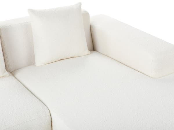 Hjørnesofa med Chaiselong Hvid Boucle 4 Personers Sofa L Formet Dyb Sofahjørne Siddemøbel Blød Stofsofa Venstrevendt Flydersofa