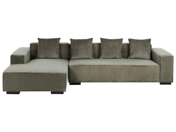 Hjørnesofa med Chaiselong Grøn Fløjl 4 Personers Sofa L Formet Dyb Sofahjørne Siddemøbel Blød Stofsofa Højrevendt Flydersofa