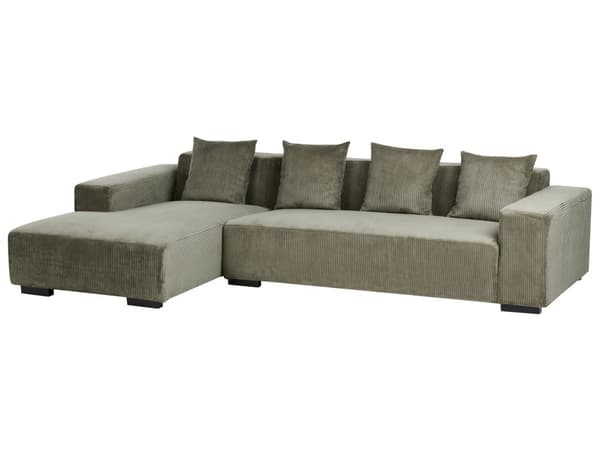Hjørnesofa med Chaiselong Grøn Fløjl 4 Personers Sofa L Formet Dyb Sofahjørne Siddemøbel Blød Stofsofa Højrevendt Flydersofa