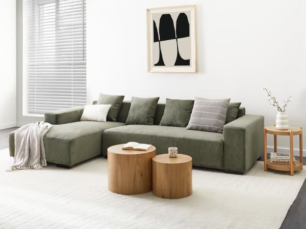 Hjørnesofa med Chaiselong Grøn Fløjl 4 Personers Sofa L Formet Dyb Sofahjørne Siddemøbel Blød Stofsofa Højrevendt Flydersofa