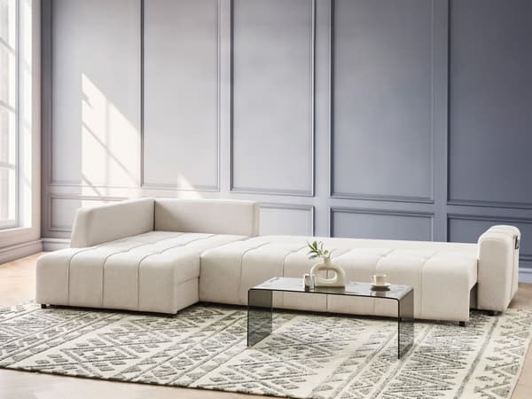 4 Hjørneseter Sovesofa Høyrevendt Lys Beige Stoff Polstring med Oppbevaring Tykt Polstret Moderne Stil Stue Møbler