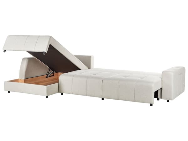 4 Hjørneseter Sovesofa Høyrevendt Lys Beige Stoff Polstring med Oppbevaring Tykt Polstret Moderne Stil Stue Møbler
