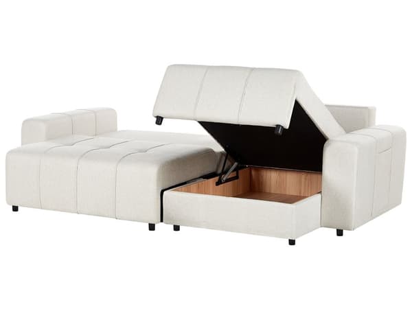 3 Hjørneseter Sovesofa Venstrevendt Lys Beige Stoff Polstring med Oppbevaring Tykt Polstret Moderne Stil Stue Møbler