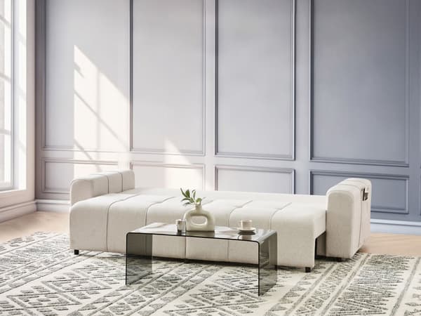 3-seters Sofa Lys Beige Stoff Polstring med Oppbevaring Tykt Polstret Moderne Stil Stue Møbler