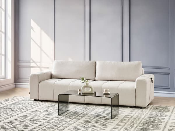 3-seters Sofa Lys Beige Stoff Polstring med Oppbevaring Tykt Polstret Moderne Stil Stue Møbler