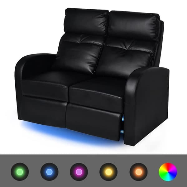 Liggfåtölj med LED 2-sits konstläder svart